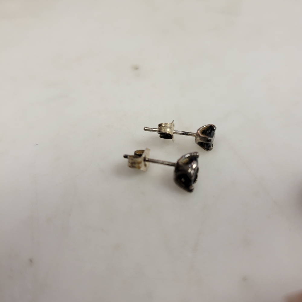 Sterling Silver Black Stone Earrings, Pierced Studs, Ovals - Picture 9 of 11